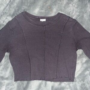 Garage Brown-Gray Ribbed Cropped Tee